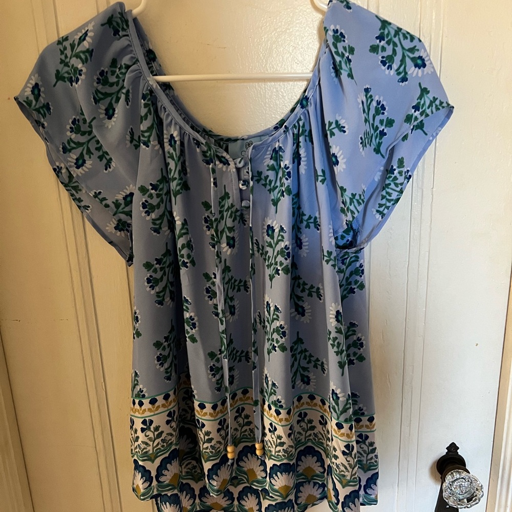 CeCe Blue and Green Floral Blouse